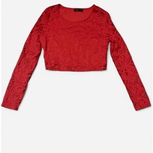 Mango Vibrant Red Lace Crop Top M